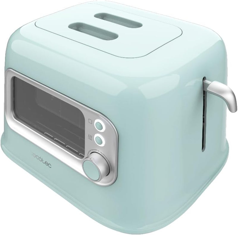 Cecotec RetroVision Blue Vertikaler Toaster, 2 breite Schlitze, 700 W auf 5 Stufen, 2 Brotscheiben,