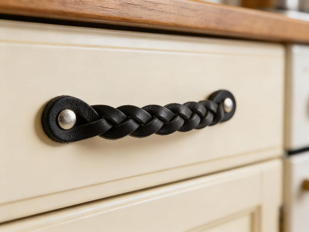 Brute Strength - Ledergriffe für Möbel - Geflochten - Schwarz - 6 Stück - 16,5 x 2,5 cm - Schrankgri