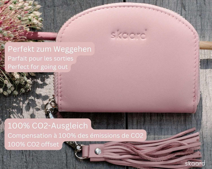 skaard Kleine Geldbörse Damen aus rosa Echtleder, Mit Toddel und RFID Schutz