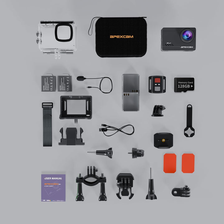 Apexcam M90 mit 128G Karte Action Cam 4K60FPS 64MP WLAN EIS Bildstabilisierung Sportkamera mit Touch