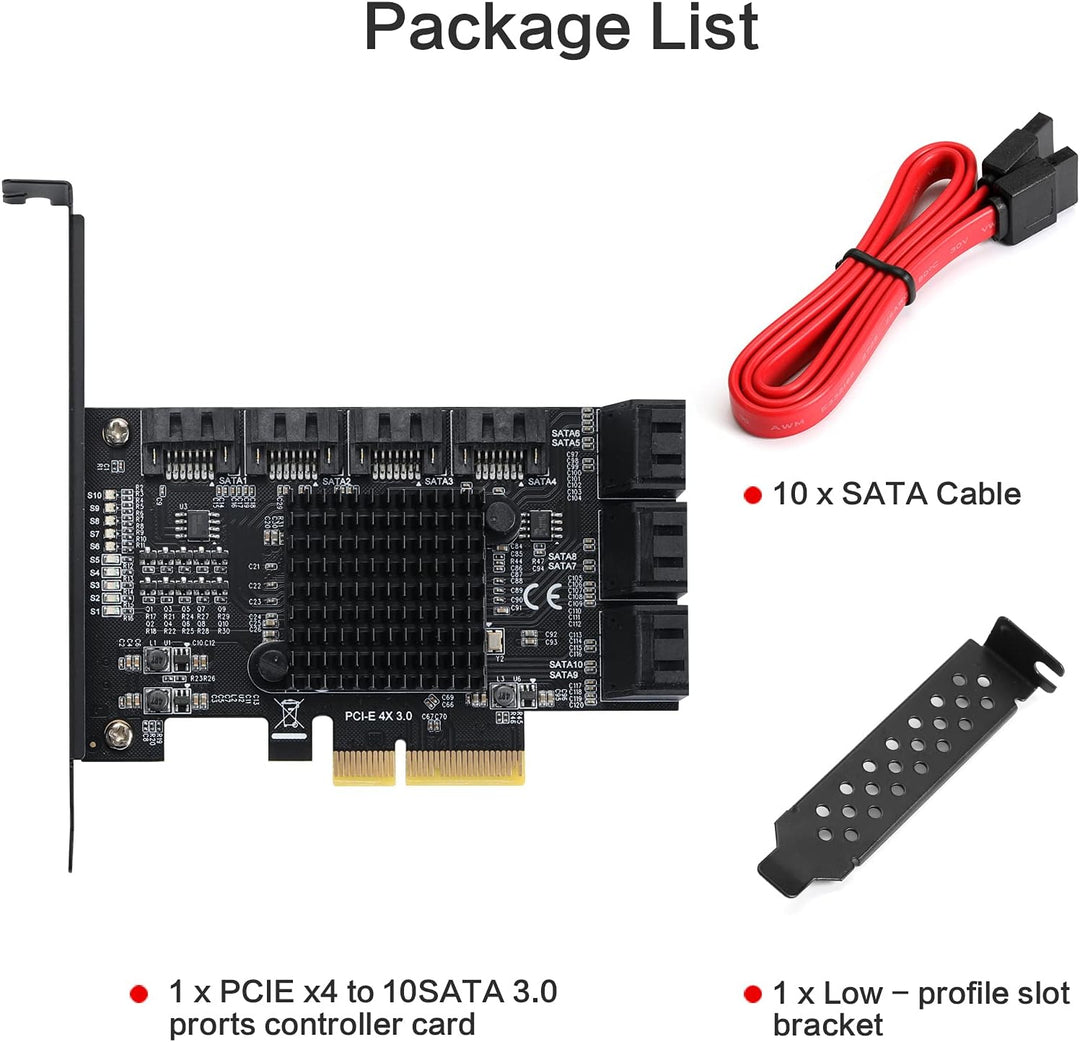 MZHOU PCI-E SATA Erweiterungskarte,10 Port PCI Express SATA Controller Karte, 6 Gbit/s SATA 3.0 PCIe