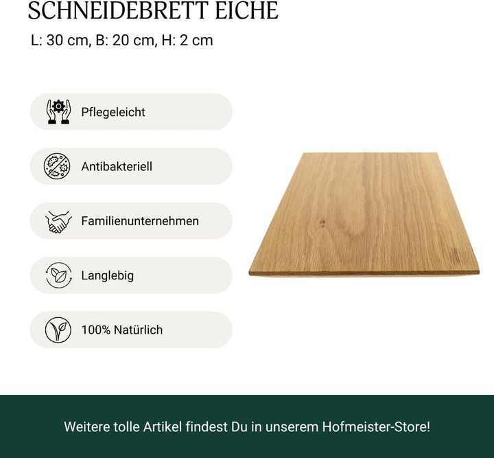 HOFMEISTER® Schneidebrett Eichenholz mit Abschrägungen - Robustes Holzbrett für Küche & Grillen - Pr