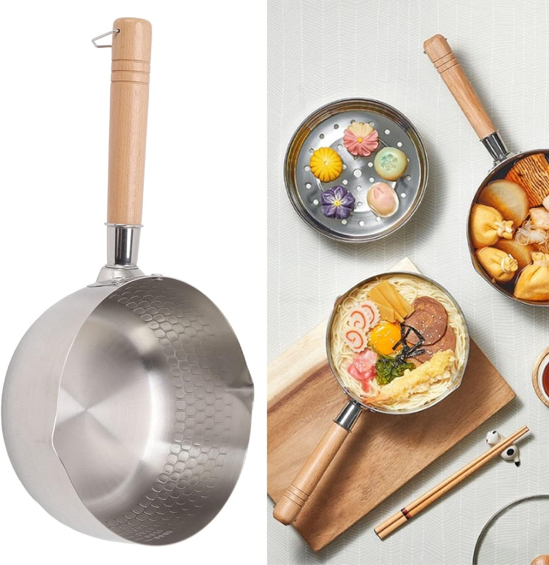 20 cm Kochtopf Milchtopf aus Edelstahl, Antihaftbeschichtet, Japanischer Stil mit Holzgriff, zum Koc