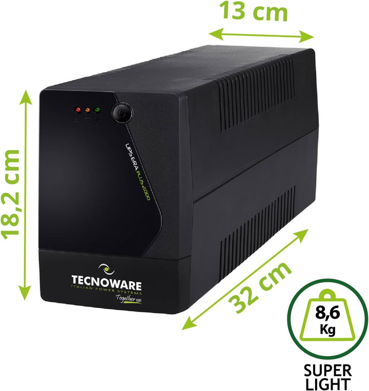 Tecnoware UPS 2000VA für PC/Modem, NICHT für Gaming/Konsole, ERA PLUS USV, 6 IEC, Software, Schutz v