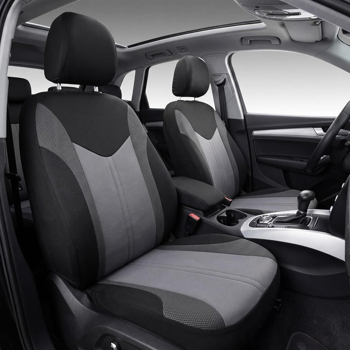 TOYOUN Universal Autositzbezüge Vordersitze Für Sedan Van SUV Grau/Schwarz | Atmungsaktives 3D Sandw