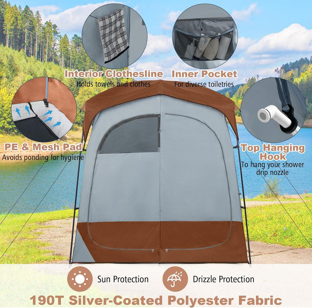HOMASIS Duschzelt für 2 Personen, tragbares Umkleidezelt für Camping, Toilettenzelt mit Aufbewahrung