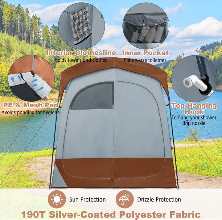 HOMASIS Duschzelt für 2 Personen, tragbares Umkleidezelt für Camping, Toilettenzelt mit Aufbewahrung