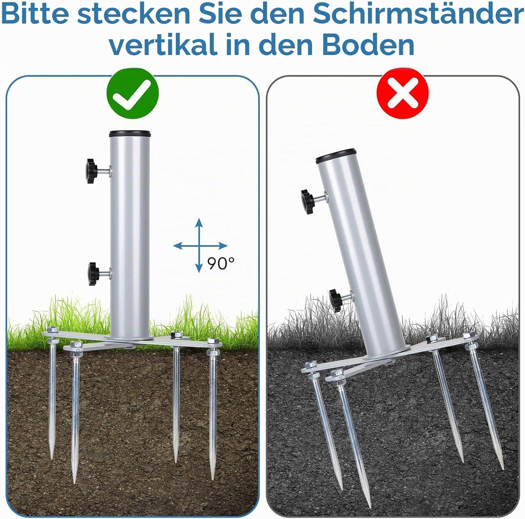 efuturetime Rasendorn Schirmständer φ54 mm Erdspiess für Sonnenschirm, Sonnenschirmständer Verstellb