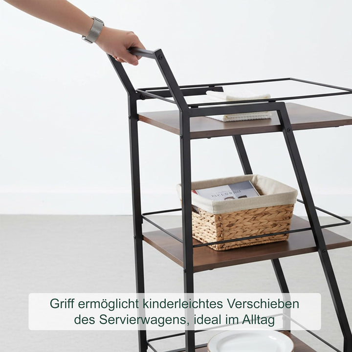 Relaxdays Küchenwagen, 3 Ebenen, Gläserhalter, Industrial, Rollwagen Küche, HBT 83x39x29 cm, Servier