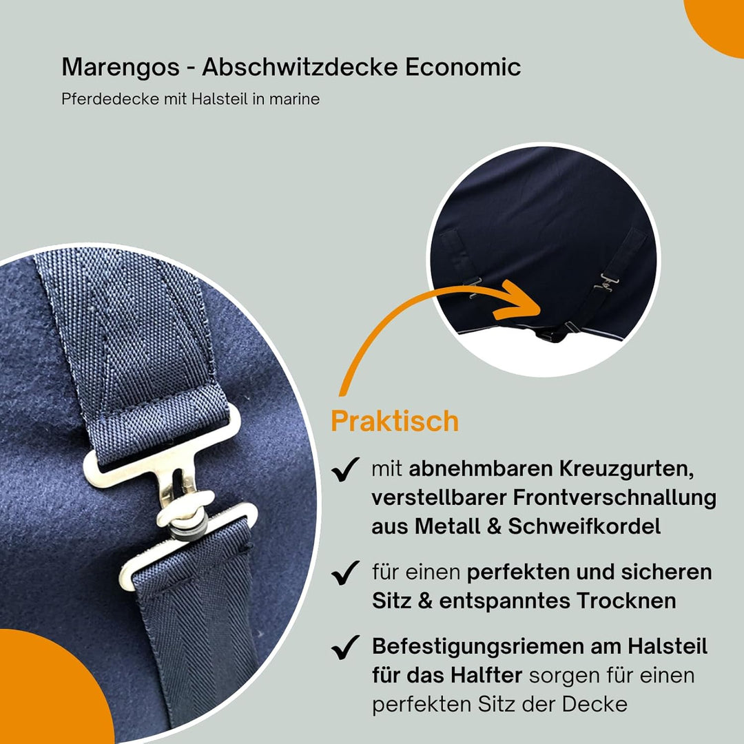 Marengos - Abschwitzdecke Economic mit Halsteil und abnehmbarem Kreuzgurt fürs Pferd ist atmungsakti