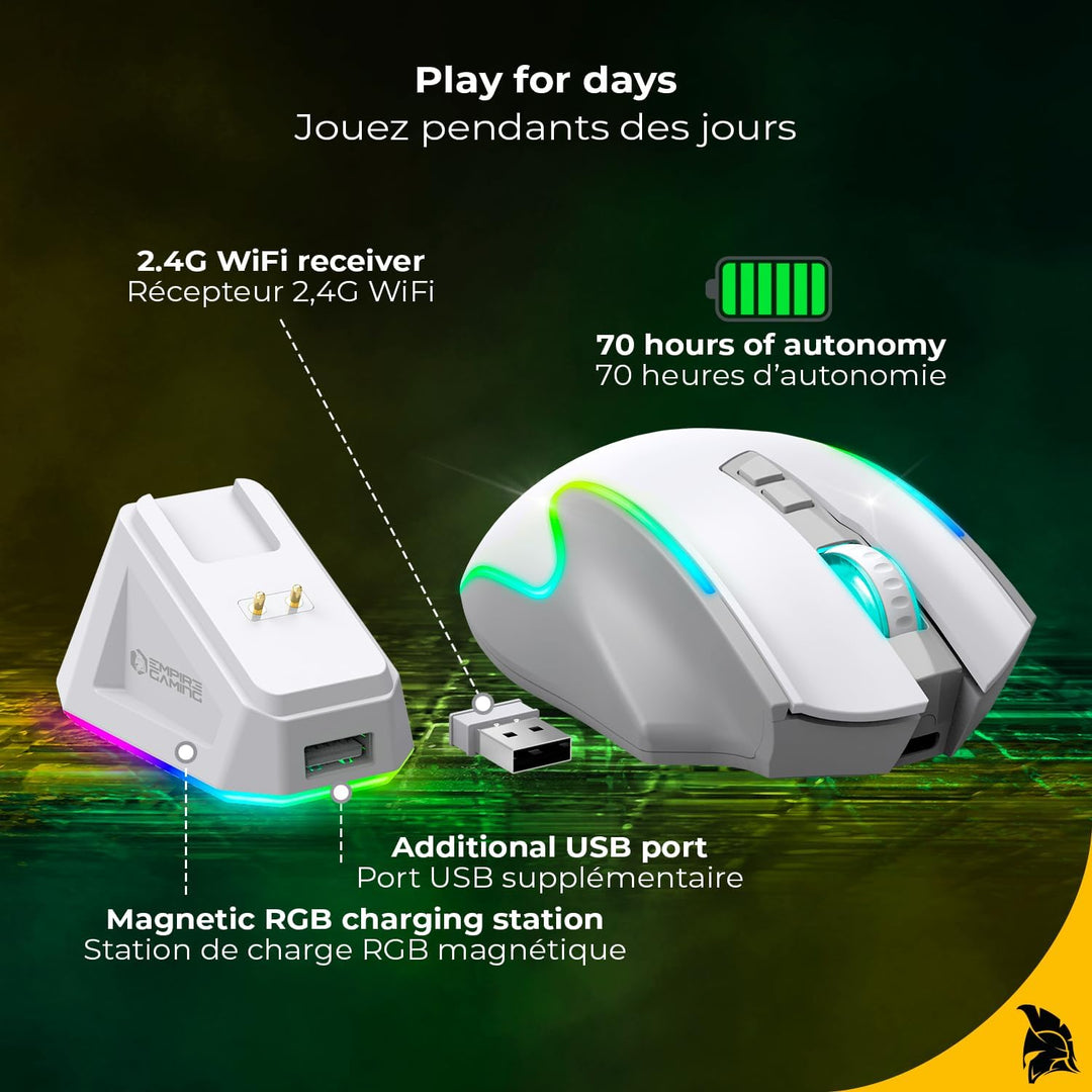 EMPIRE GAMING RF908 – kabellose Maus, wiederaufladbar, magnetische Ladestation, RGB – 10.000 dpi, 8