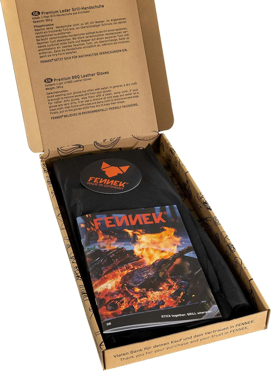 FENNEK | Premium Grillhandschuhe aus Leder | sehr hitzebeständig | 1 Paar- Einheitsgrösse, Handschuh