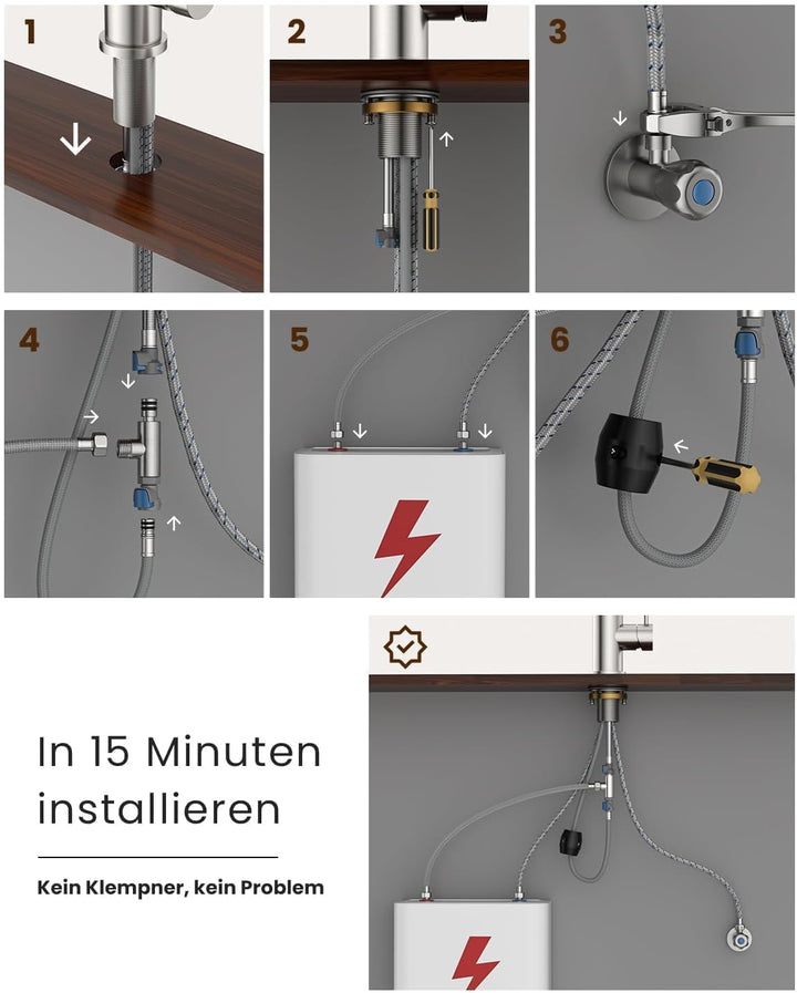 DAYONE Niederdruck Küchenarmatur, Ausziehbarer Wasserhahn mit 3 Strahlarten, Wasserhahn Küche mit 3