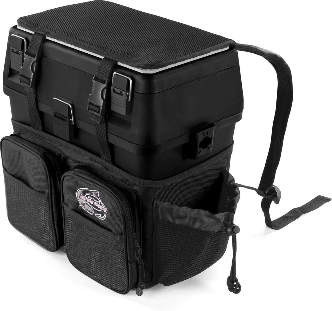 Sitzkiepe Angelrucksack Multi-Angelbox Sitz- und Gerätekasten mit Tragegurtsystem - inklusive 4 Kuns