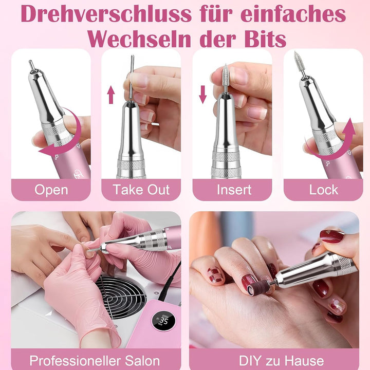 Nagelfräser 35000RPM für Gelnägel, Wiederaufladbarer Elektrischer Nagelfräser mit LED-Anzeige, Tragb