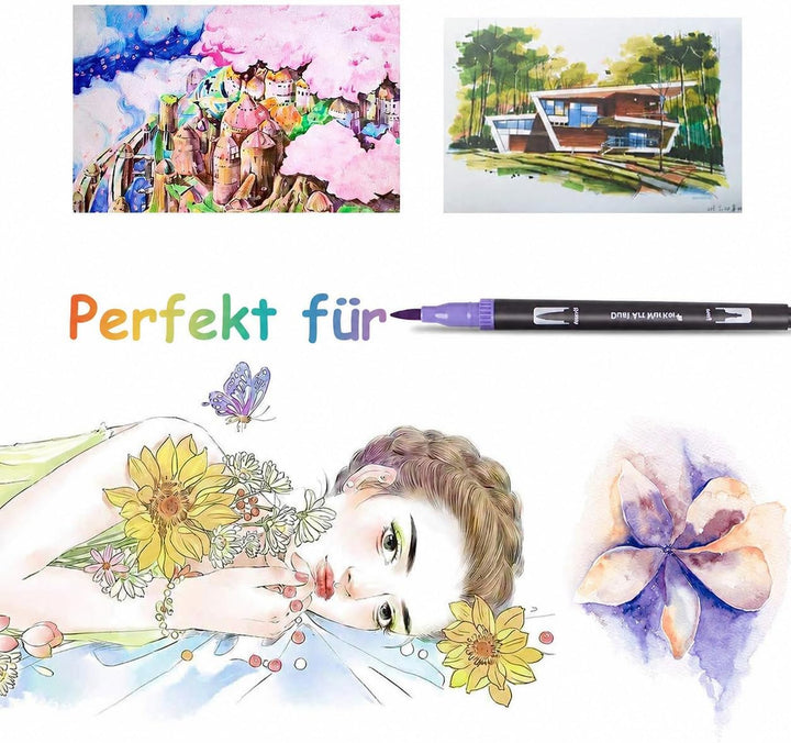 Bonala Brush Pen Set, 132 Doppelspitze Pinselstifte Filzstifte für Erwachsene für Kalligraphie Malen