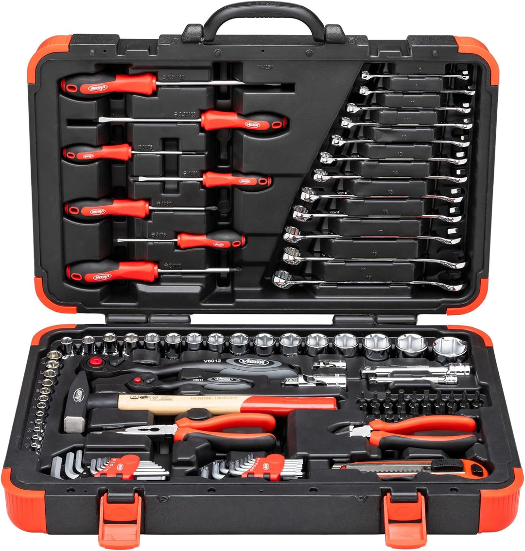 VIGOR Werkzeugkoffer V4425N, 93-tlg. Universal-Satz ∙ 1/4" & 1/2" Vierkantantrieb, Innen- und Aussen