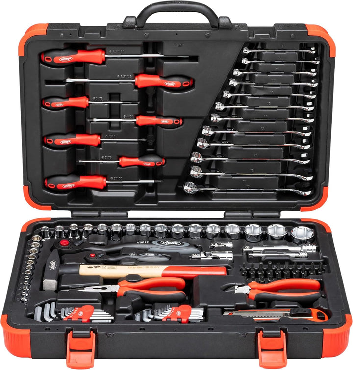 VIGOR Werkzeugkoffer V4425N, 93-tlg. Universal-Satz ∙ 1/4" & 1/2" Vierkantantrieb, Innen- und Aussen