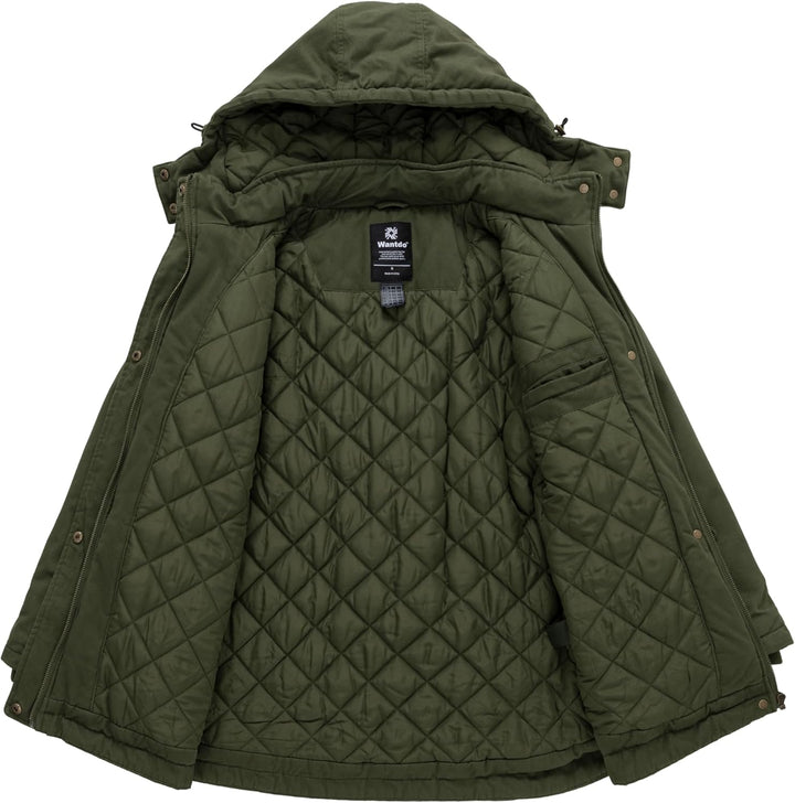 Wantdo Damen Winddichter Warmer Mantel Winter L?ssiger Fleecemantel Klassische Baumwoll Kapuze Jacke