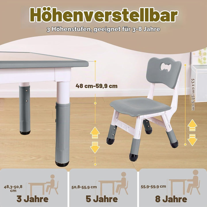 FUNLIO Kinderzimmertisch &amp; -stuhlsets, höhenverstellbar für Kinder im Alter von 3-8 Jahren, leicht a
