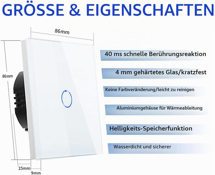 2er-Pack CNBINGO Dimmer Wechselschalter für LED-Leuchten - Touch Lichtschalter unterputz - Dimmschal
