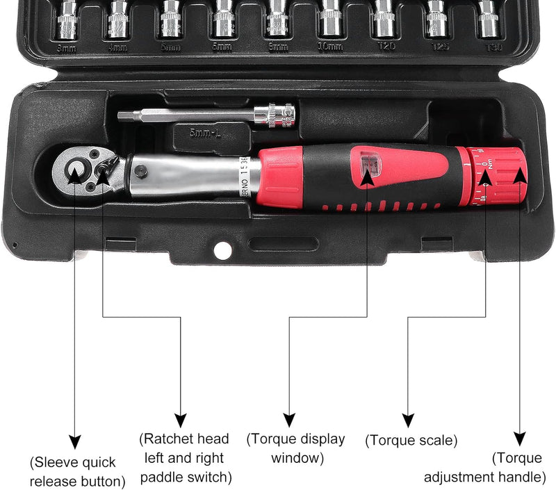 eROOSY Drehmomentschlüssel 1/4", 1/4-Inch Torque Wrench Set, Drehmomentschlüssel Fahrrad Motorrad