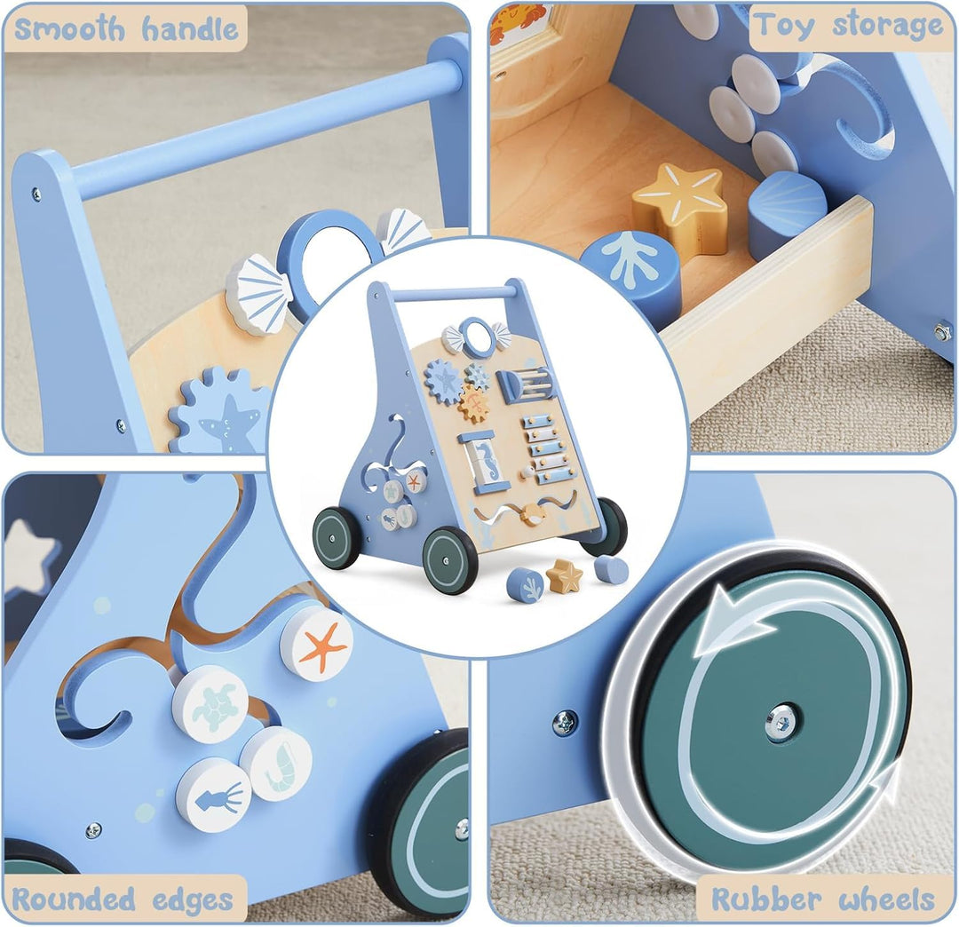 Asweets Baby Lauflernwagen aus Holz, Baby Walker und Activity Center, Multifunktion Montessori Spiel