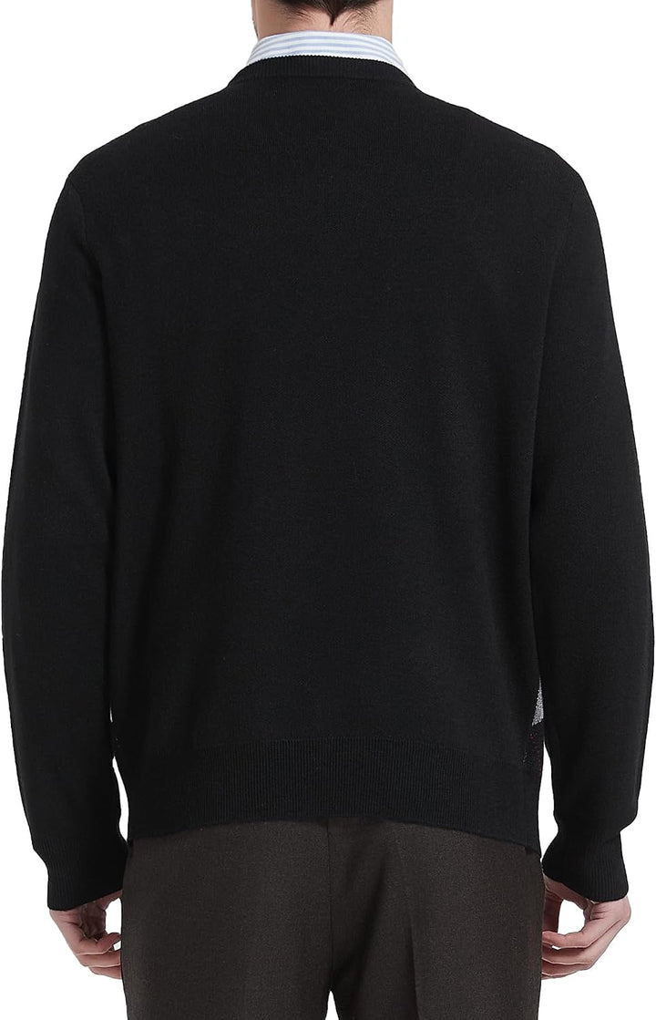 Kallspin Herren Wollmischung Strickpullover Argyle Rundhalsausschnitt Pullover Sweater XXL Schwarz,