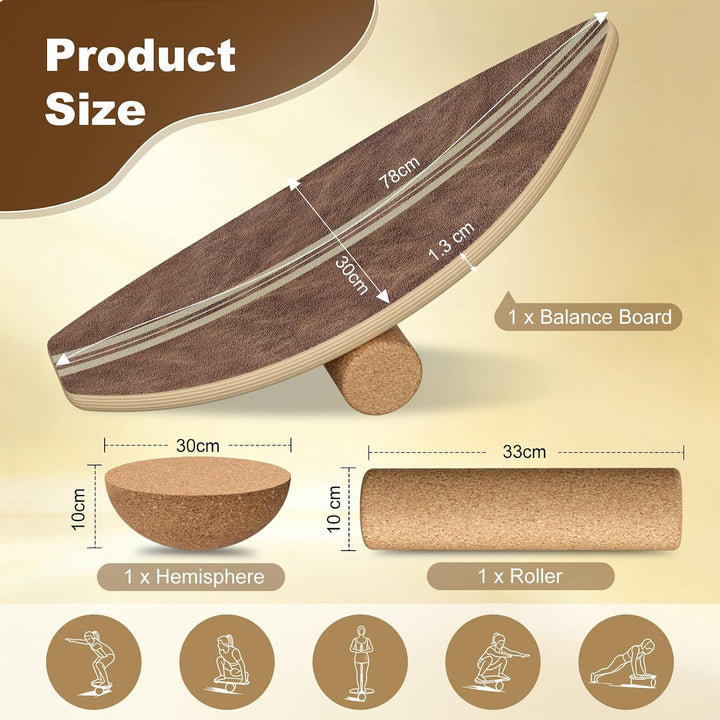 Balance Board aus Eichenholz,FSC-zertifizierter Gleichgewichtstrainer,Waveboard Surf Balance Board E