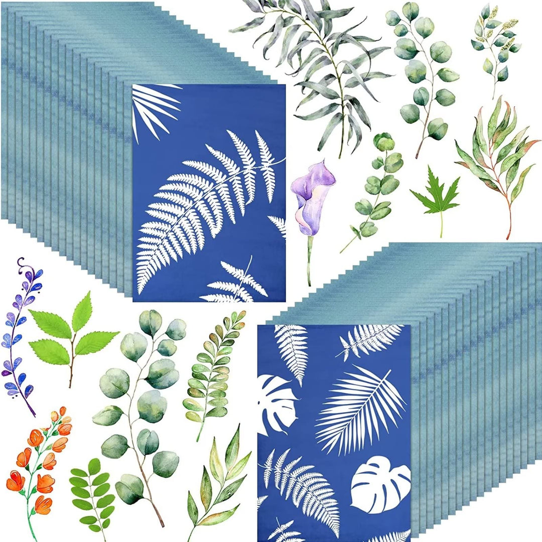 runrayay 60 Blatt Cyanotypie-Papier Sonnen-Druck-Papier-Kit, A5 hochempfindliches Sonnen-Papier, wei