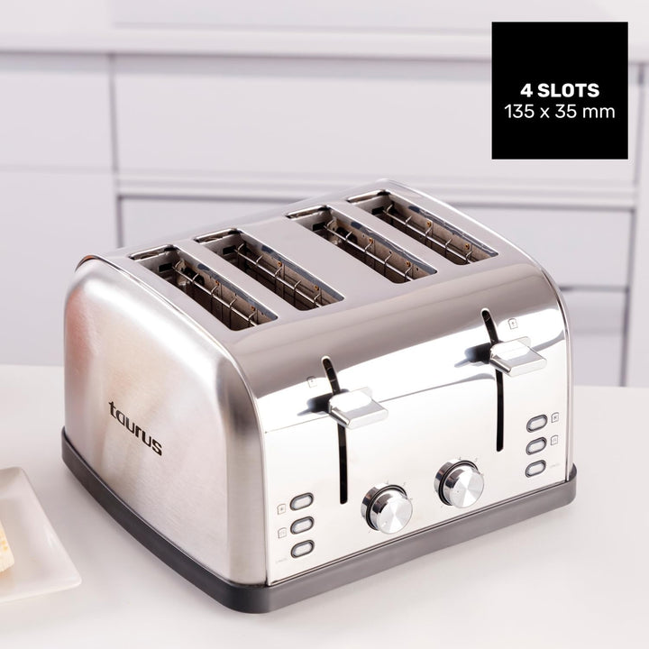 Taurus – Toaster Vintage Four 1900W | 4 Schlitze 135x35mm | 7 Bräunungsstufen | 3 Funktionen | 2 sep