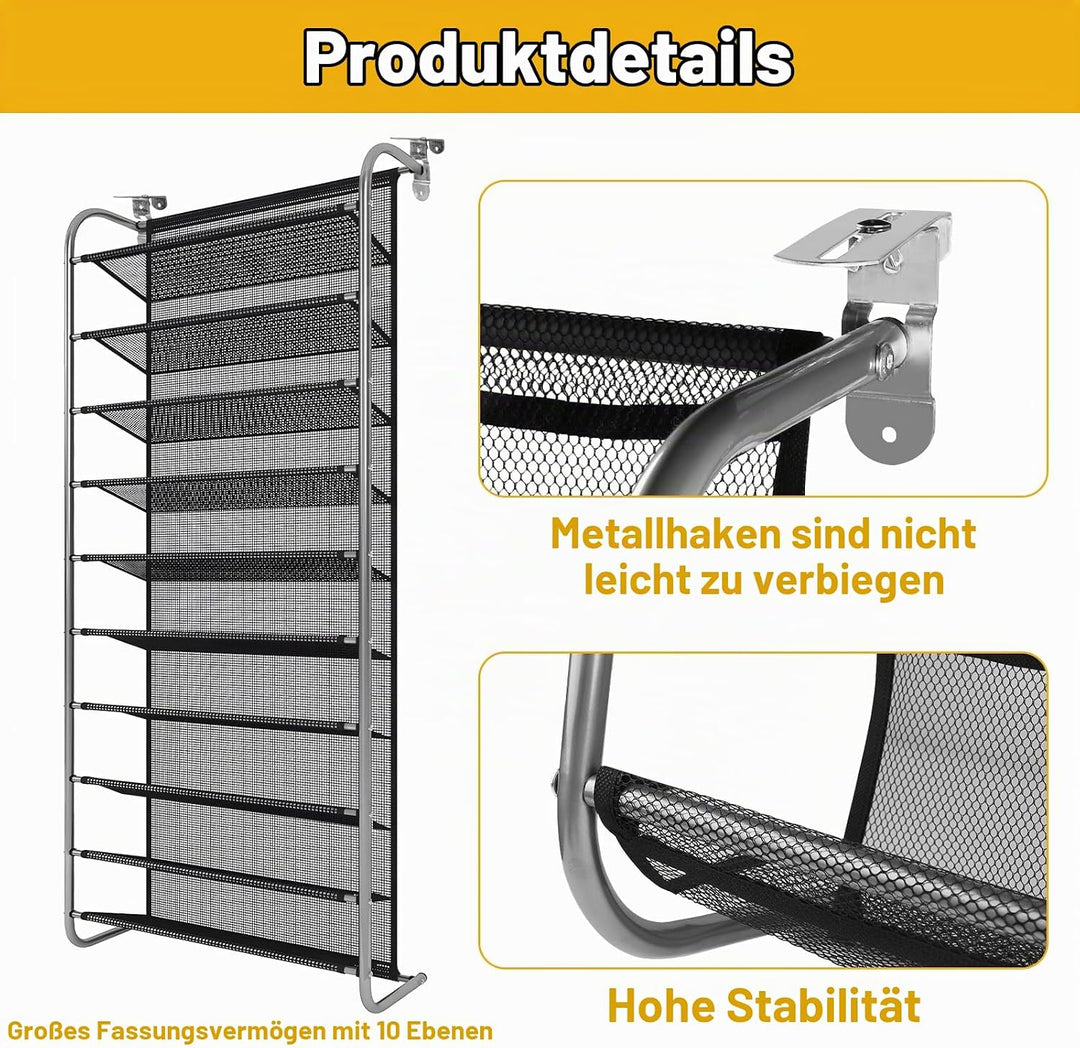 DBREAKS 2 Stück 10-Tier Verstellbares Schuhregal über der Tür, Shoe Organizer, Schuhregal Hängend, S