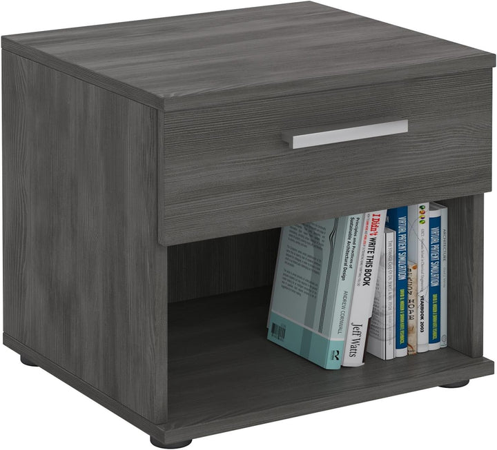 CARO-Möbel Nachttisch Nachtschrank Nachtkommode Mary esche grau, 42 x 38 x 30 cm, mit Schublade und