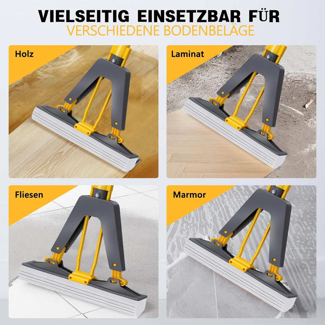 Masthome Schwamm Wischmopp,Schwammwischer mit 128cm Stiel Saugfähig Schwamm Bodenwischer mit 3 Schwa