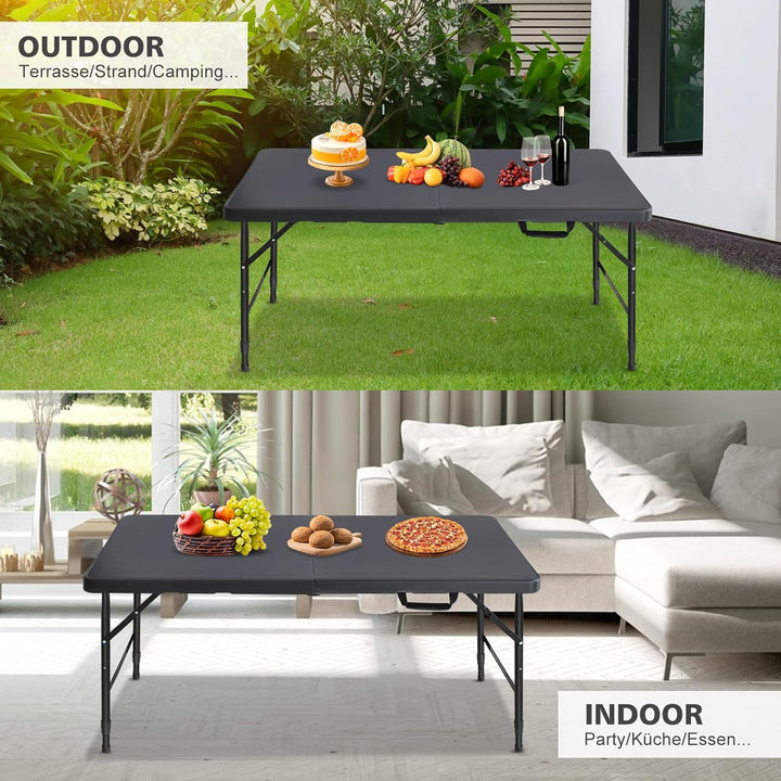 Klapptisch 125x61cm Kunststoff Klappbar Gartentisch Multifunktional Campingtisch mit Griff für BBQ,