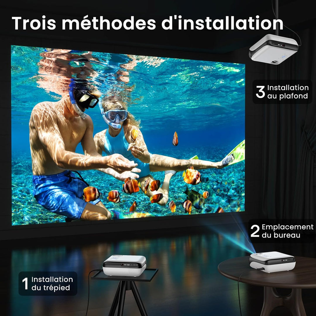 Mini Beamer 4K, HAPPRUN H1 Full HD Beamer mit Bluetooth – Native 1080P Tragbarer Outdoor Projektor m