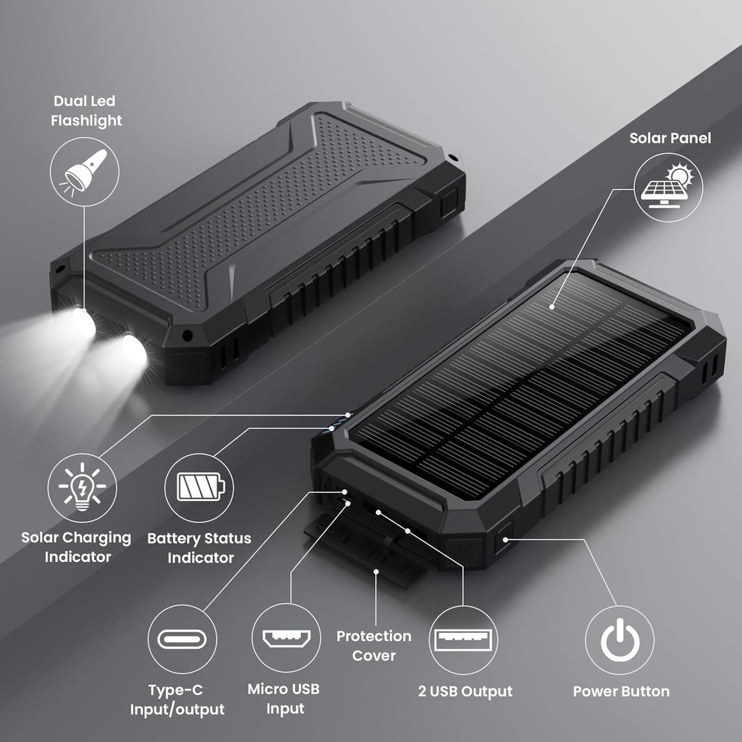 Solar Powerbank 26800mAh, PD 15W Power Bank mit USB C Tragbares Solarladegerät, Externer Akku 2 Ultr