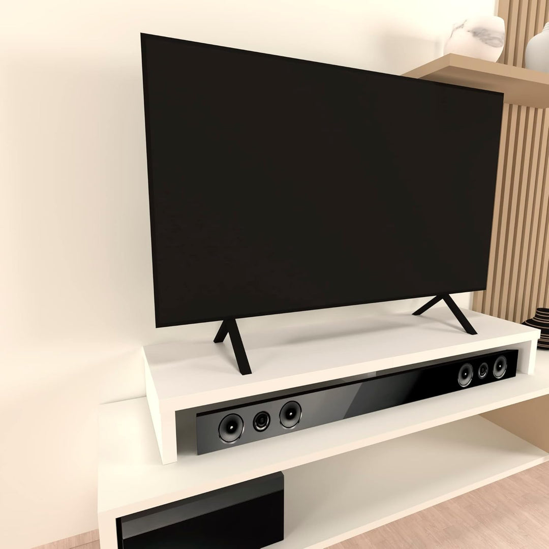 Henor Doppelter TV Riser aus Holz. 120 x 35 x 15 cm. mattweiss. Unterstützt +100 kg. Mattweiss 120x3