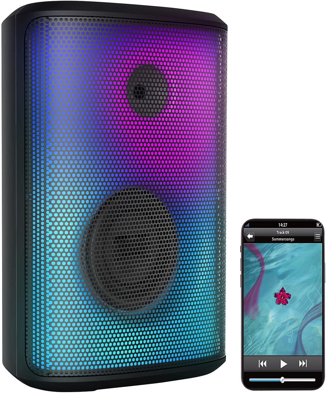 auvisio Partybox: Mobile Outdoor-PA-Partyanlage & -Bluetooth-Boombox, Lichteffekte, 200W (Karaoke Bo