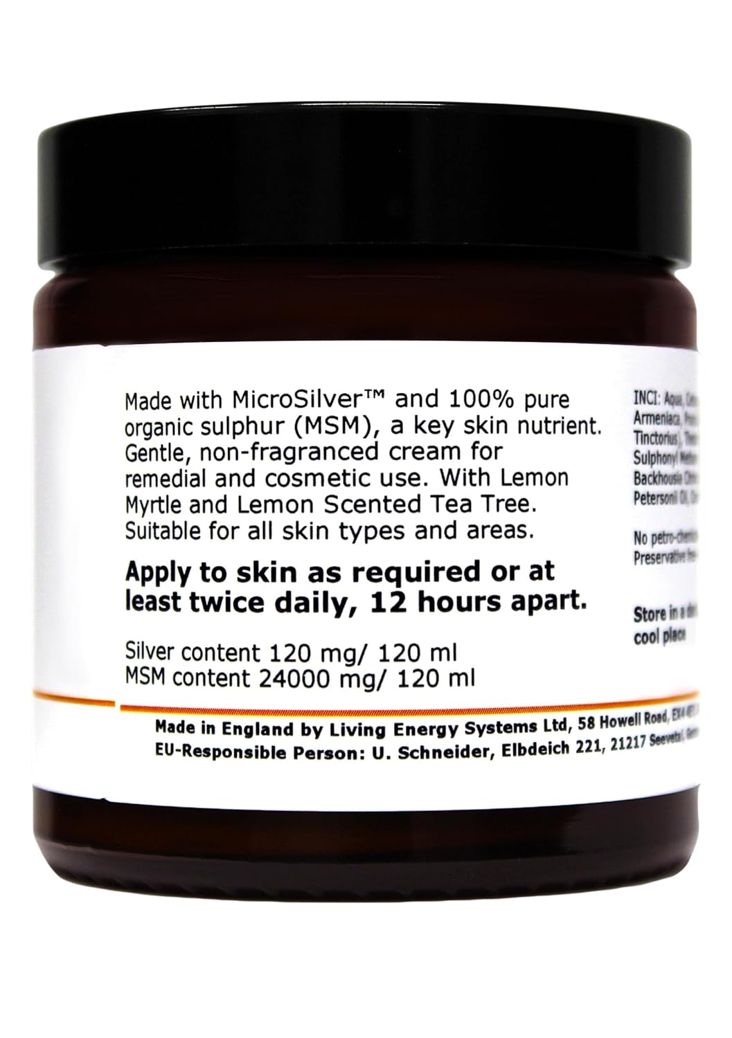 Silber-MSM Crème mit Zitronenmyrte und Zitronen Teebaum essentiellen Ölen - 120 ml