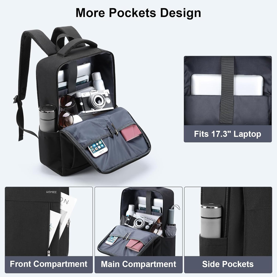 HOMIEE Laptop Rucksack Herren 17 zoll Laptoptasche Schwarz Tagesrucksack Arbeitsrucksack Business Ar