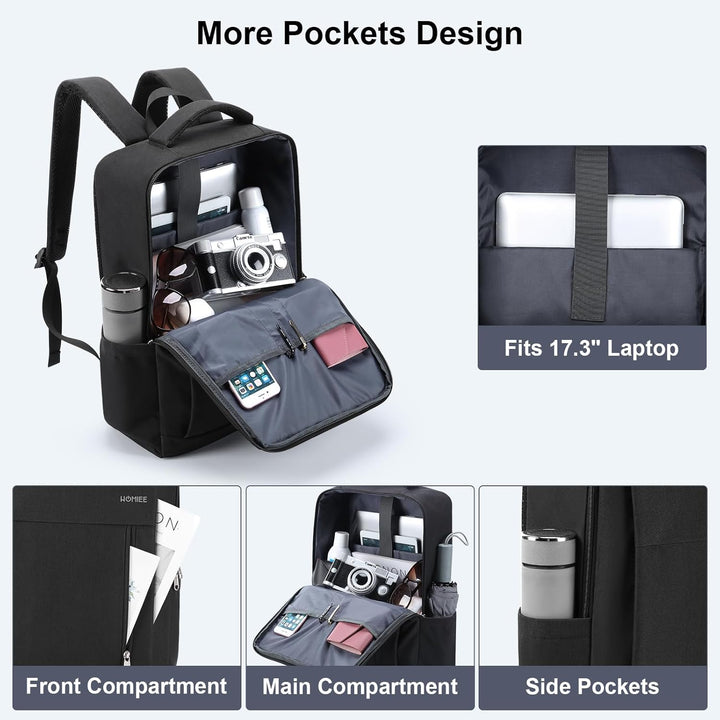 HOMIEE Laptop Rucksack Herren 17 zoll Laptoptasche Schwarz Tagesrucksack Arbeitsrucksack Business Ar