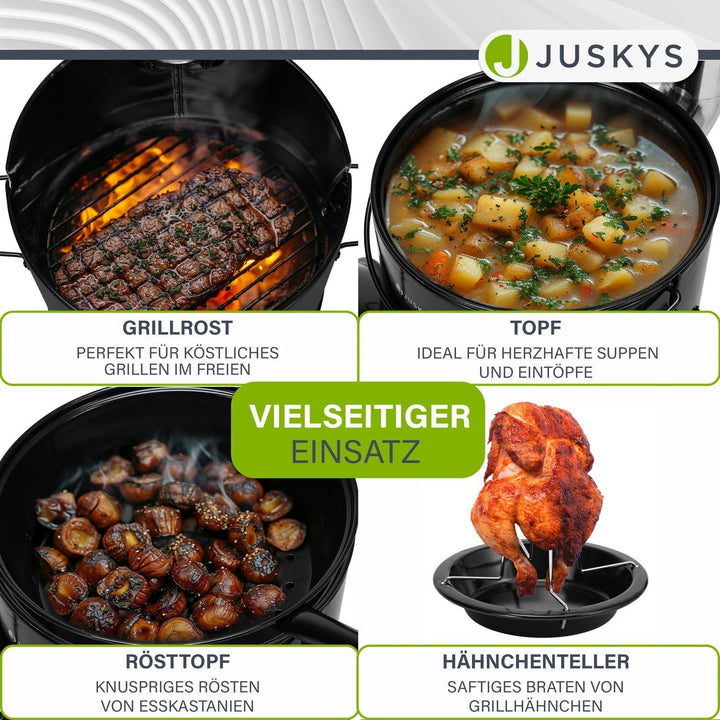 Juskys Gulaschkanone 17 Liter mit Kessel & Pfanne - Outdoor Ofen zum Kochen, Braten & Grillen - Gula