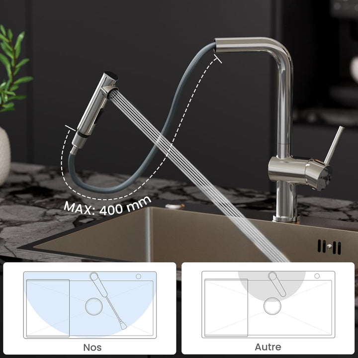 CECIPA Küchenarmatur Ausziehbar, Wasserhahn Küche mit Brausefunktion und Ausziehbarer Brause, Einheb