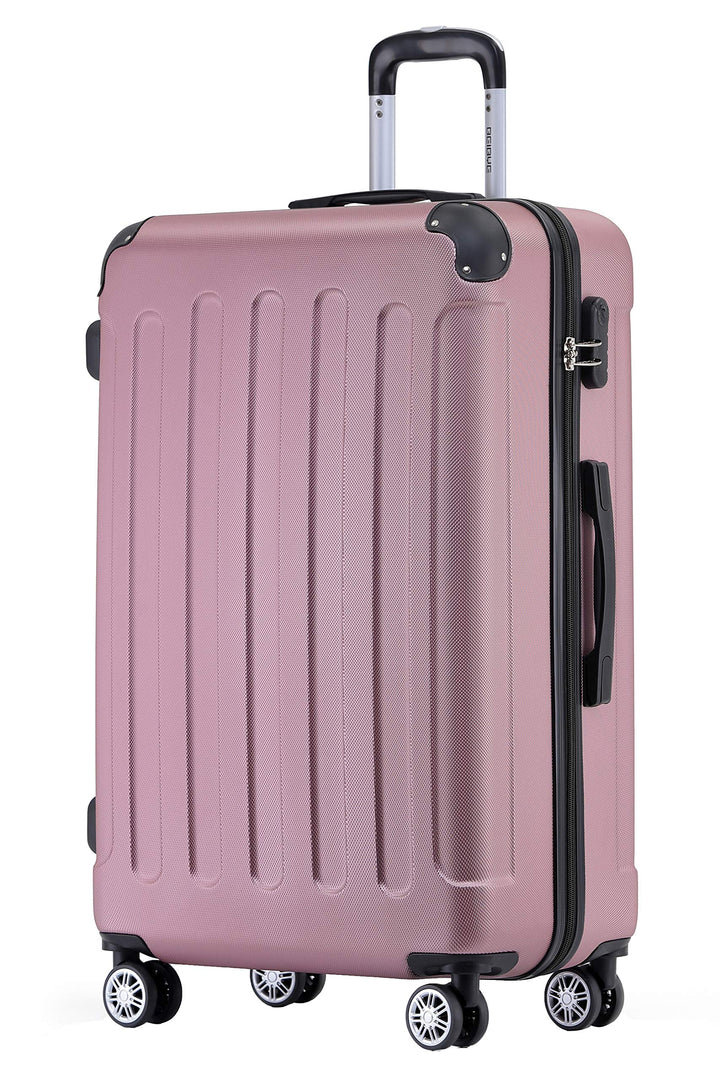 BEIBYE Hartschalen-Koffer Trolley Rollkoffer Reisekoffer Handgepäck 4 Rollen (M-L-XL-Set) (Rosa, XL)