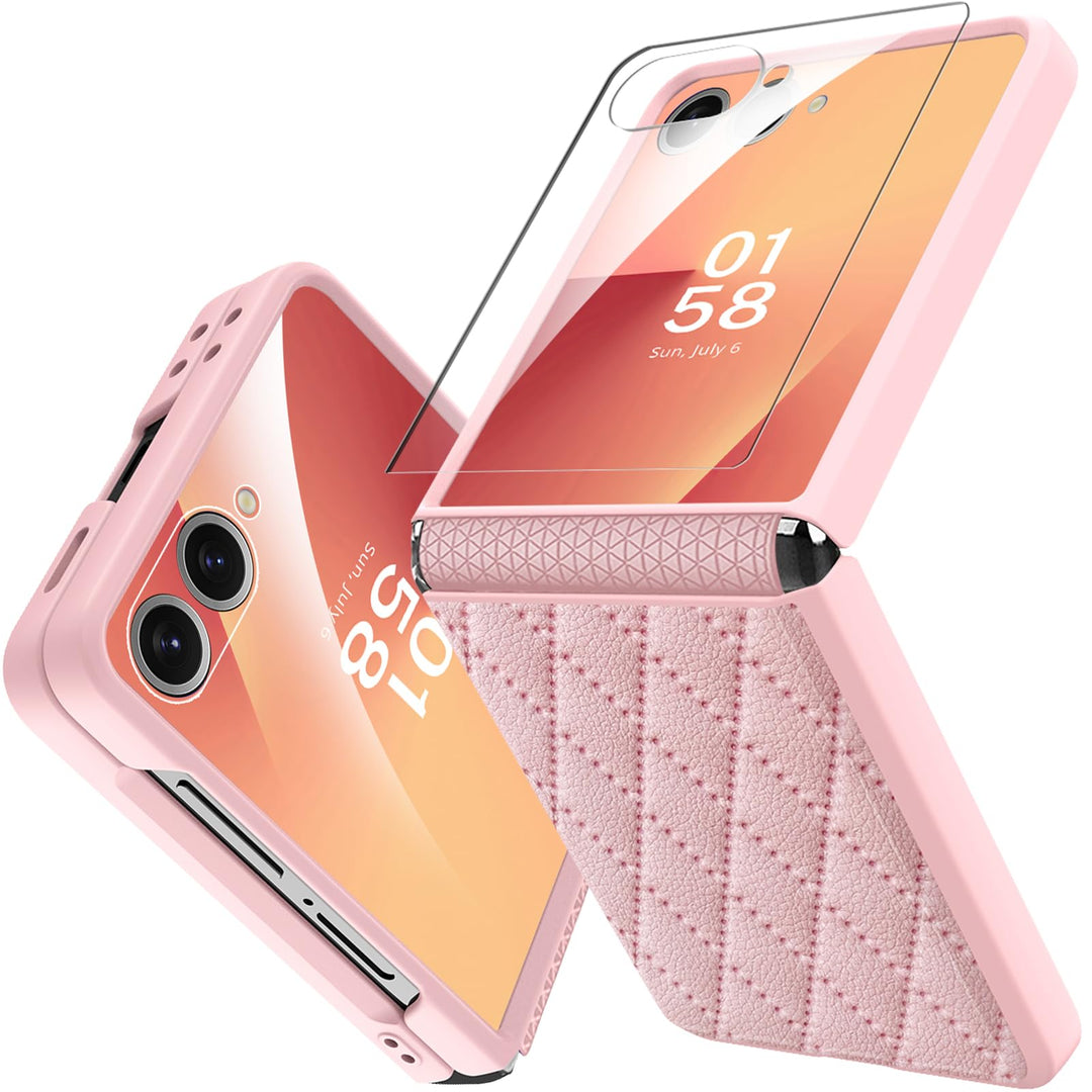Miimall Kompatibel mit Samsung Galaxy Z Flip 7 Hülle mit Displayschutz & Weich Scharnierschutz, [Ele