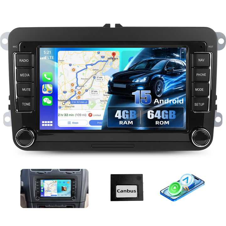 CAMECHO 4+64G Android 15 VW Carplay Autoradio für VW Golf 5 6 Polo Skoda mit NAV Carplay Android Aut
