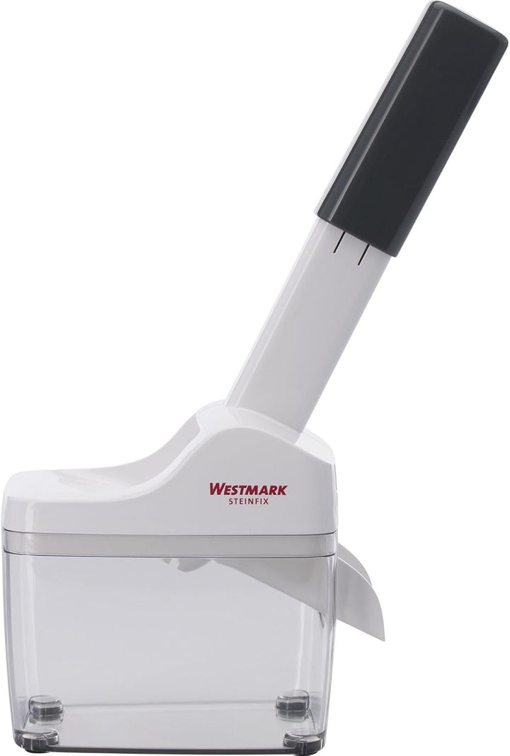 Westmark Pflaumen- und Zwetschgenentsteiner mit Auffangbehälter, Höhe: 33,7 cm, Edelstahl/Kunststoff