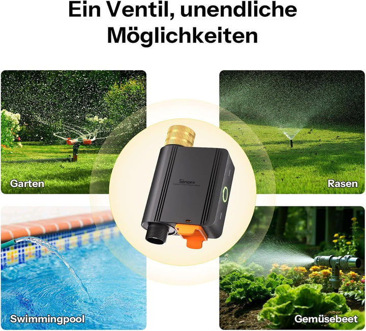SONOFF SWV-ZFE Hydro ONE Zigbee Bewässerungscomputer mit Wasserzähler, Messinganschluss, wetterangep