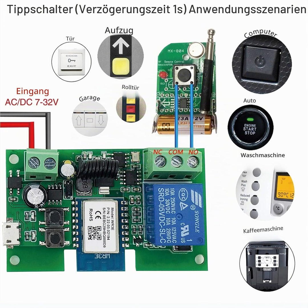 Newgoal WiFi Inching/Selbstsperrendes Relaismodul WiFi Momentary Switch mit 433 MHz RF Fernbedienung